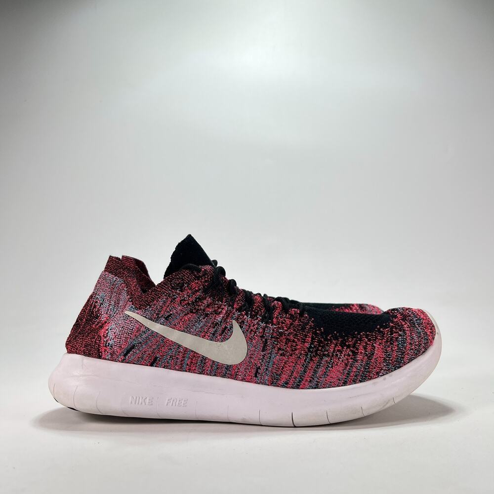Nike Free RN Flyknit 2017 Black Pink Red Lace Up Running Shoes Women's Size 8